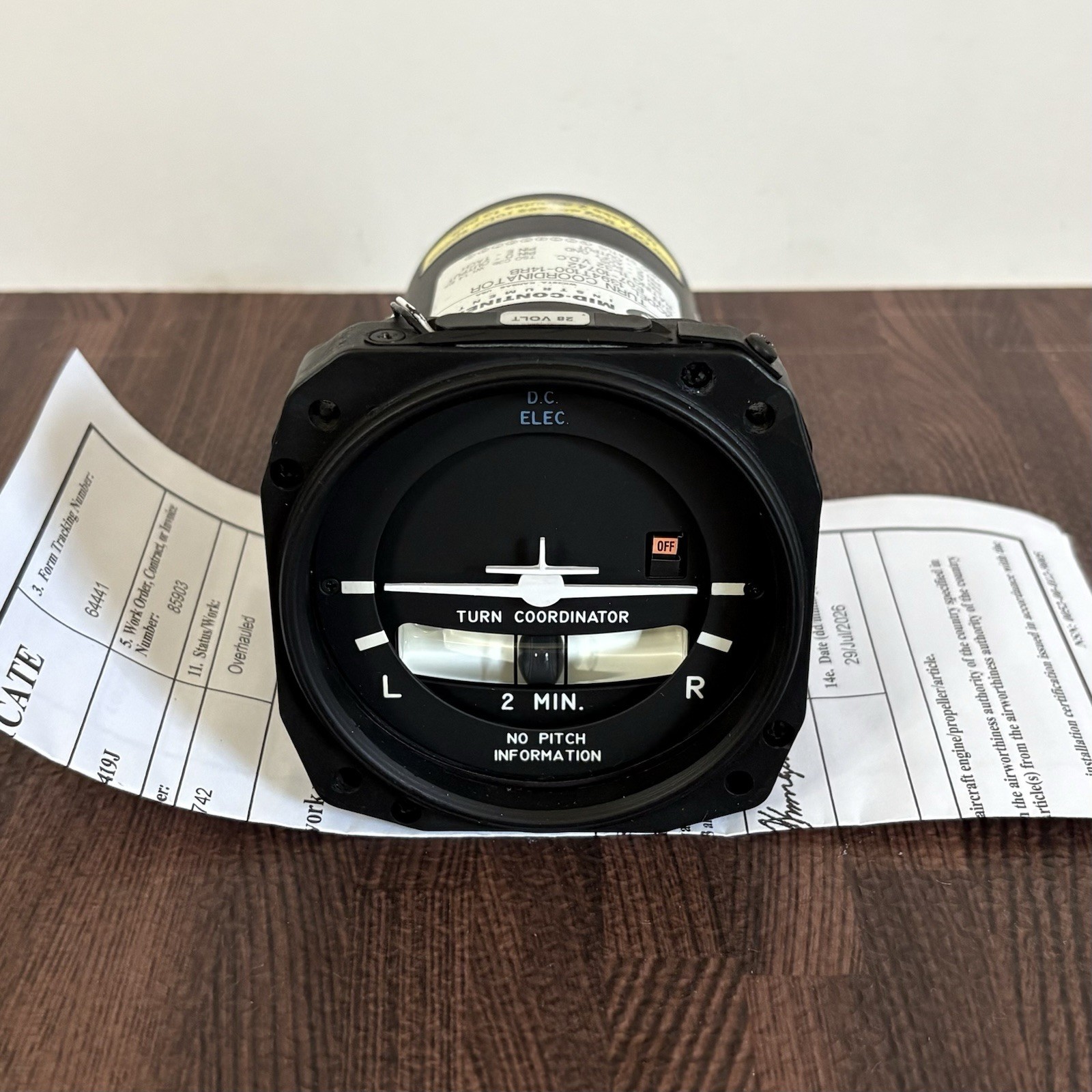 Electric Gyro Corp OVERHAULED TURN COORDINATOR W