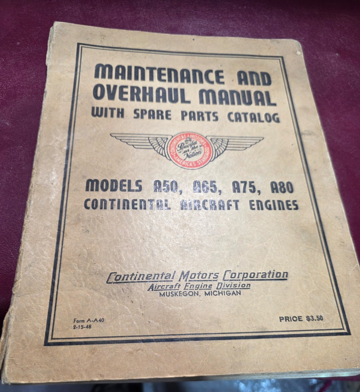 1944 Continental Motors Corporation Continental Aircraft Models A50