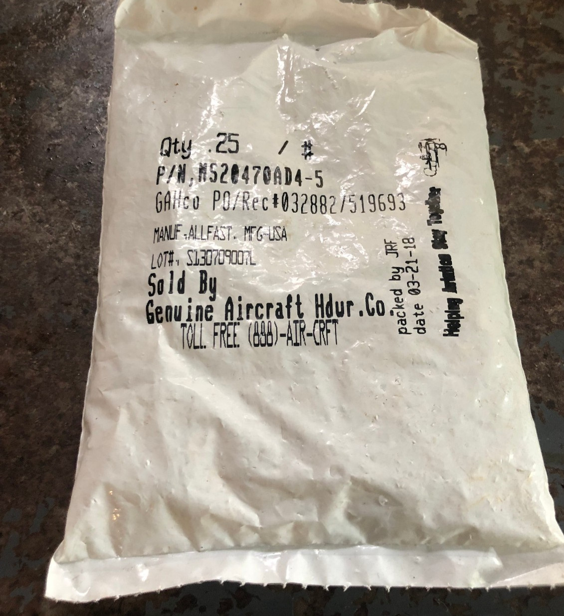 Allfast Aircraft Rivets MS20470AD4-5 4 oz
