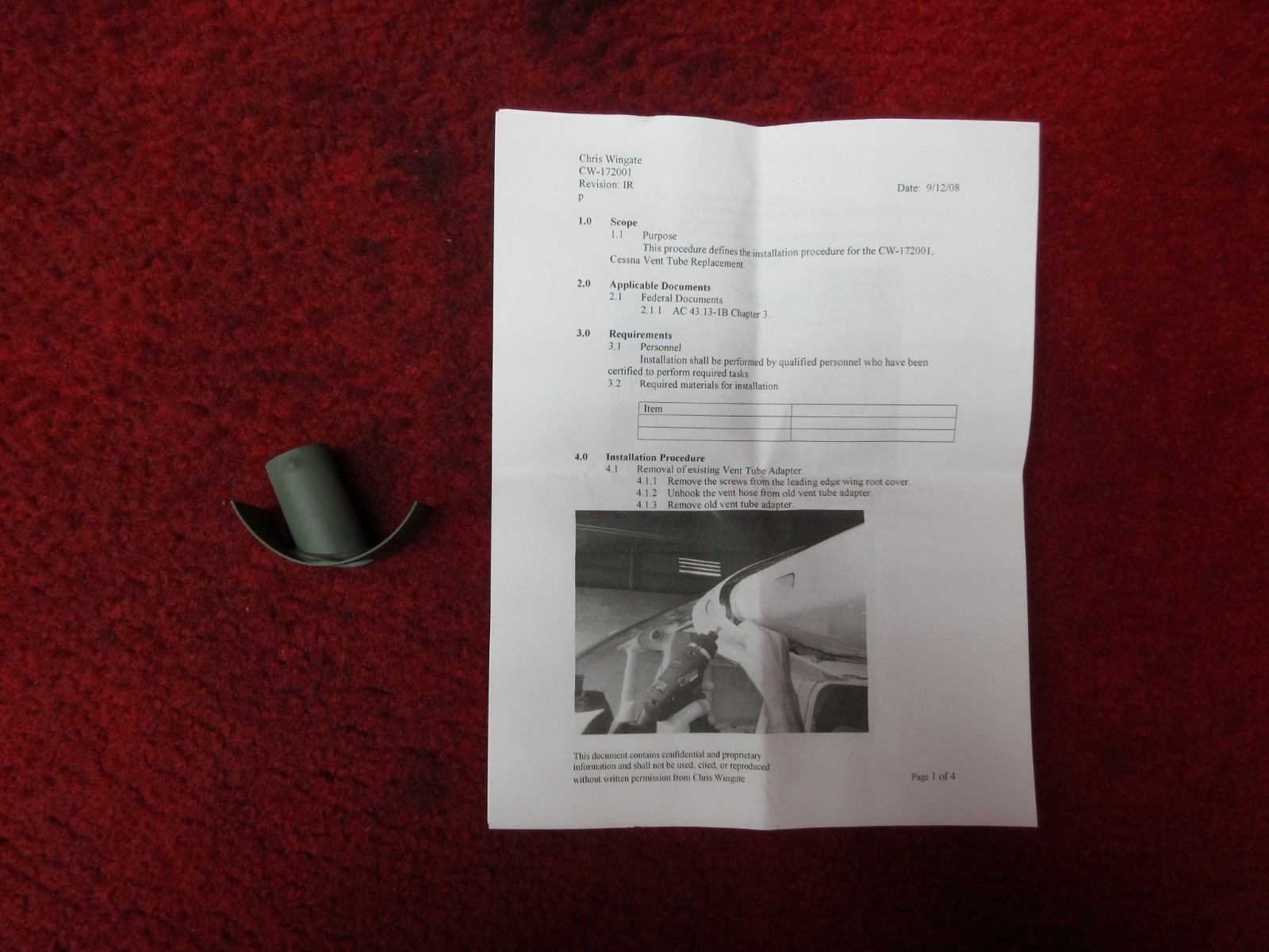 Wingate Aero & Fabrication Cessna Vent Tube Adapter PN CW-172001