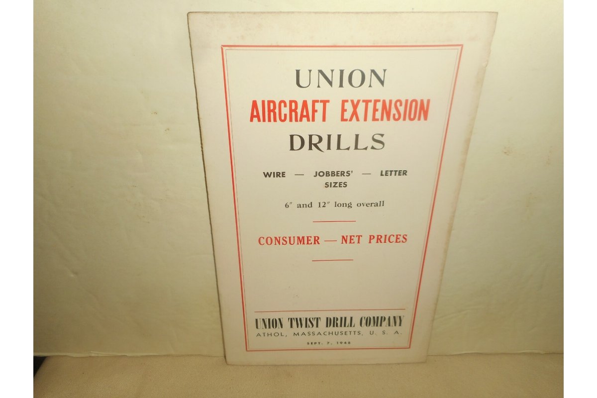 1948 Union Twist Drill Co. Vintage Aircraft Extension Drills Brochure